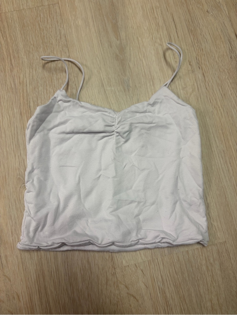Classic White Spaghetti-Strap Cami with Ruched Front